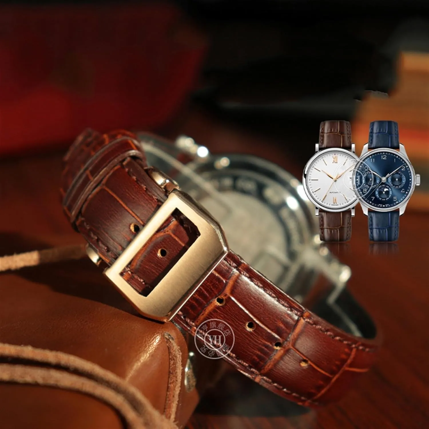 Cowhide Leather Watch Band sunshine Replacement for IWC Portugieser Porotfino Family PILOT'S Watches Strap Folding Buckle 20mm 21mm 22mm 