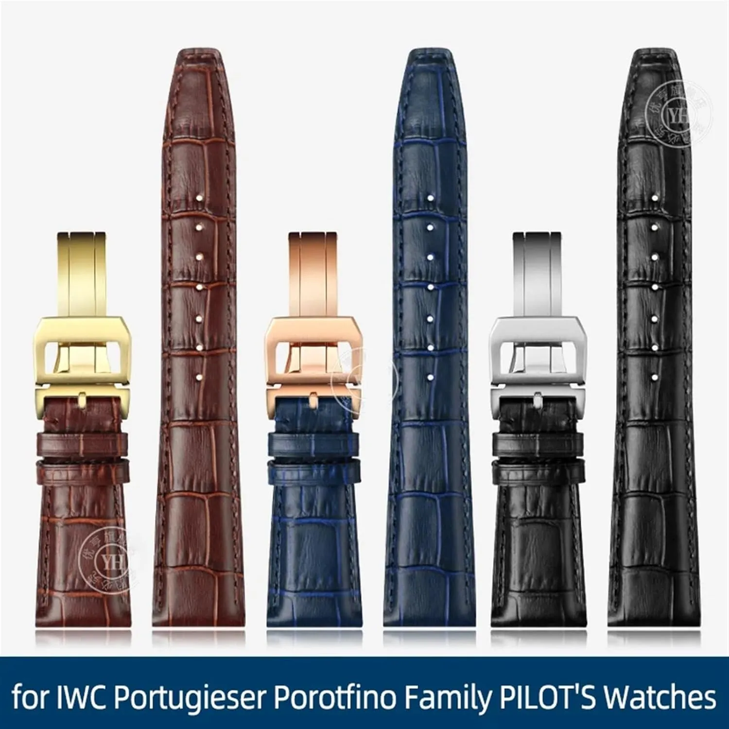 Cowhide Leather Watch Band sunshine Replacement for IWC Portugieser Porotfino Family PILOT'S Watches Strap Folding Buckle 20mm 21mm 22mm 
