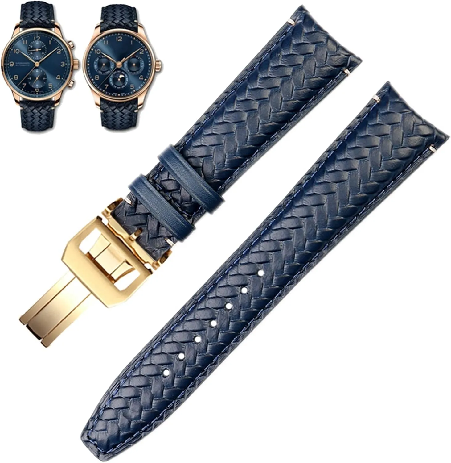 Cowhide Leather Watchband For IWC opal contact lore northeast IW344205 Portuguese Chronograph Pilot Portofino Folding Buckle Strap 22mm 20MM Blue Black Watchbands Woven 