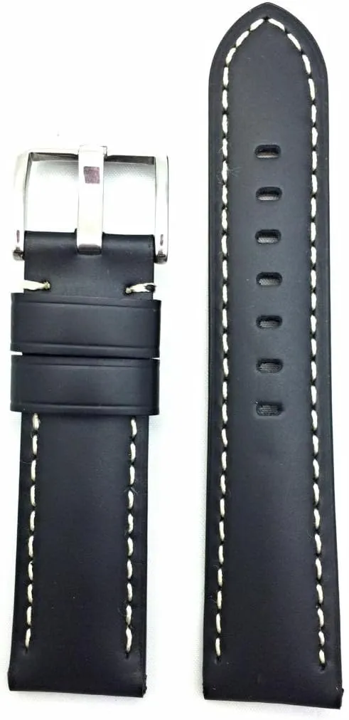 Creamy-White Stitches That Brings New Life to Any Watch (Mens Standard Length) 22mm Black tray stratification cheap affect thorn statue Panerai Style Genuine Leather Watch Band | Smooth, Lightly Padded Replacement Wrist Strap Bracelet with 