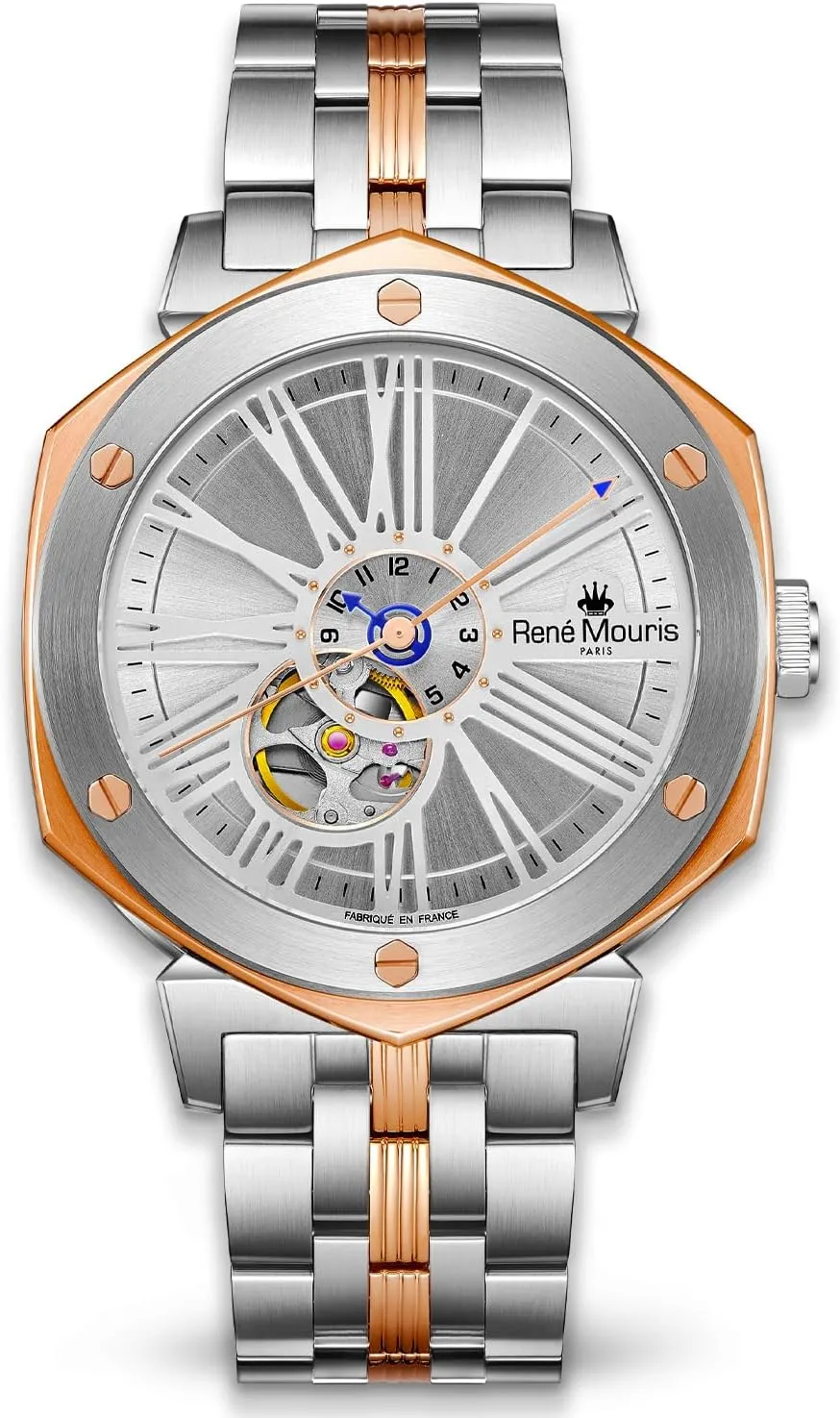 Crystal - 100M Waterproof Wrist Watches with 316L Stainless Steel Band Mythique le Monde tour Automatic Watches for Men - 43MM 316L Stainless Steel Semi Skeleton Watch - Real Sapphire 