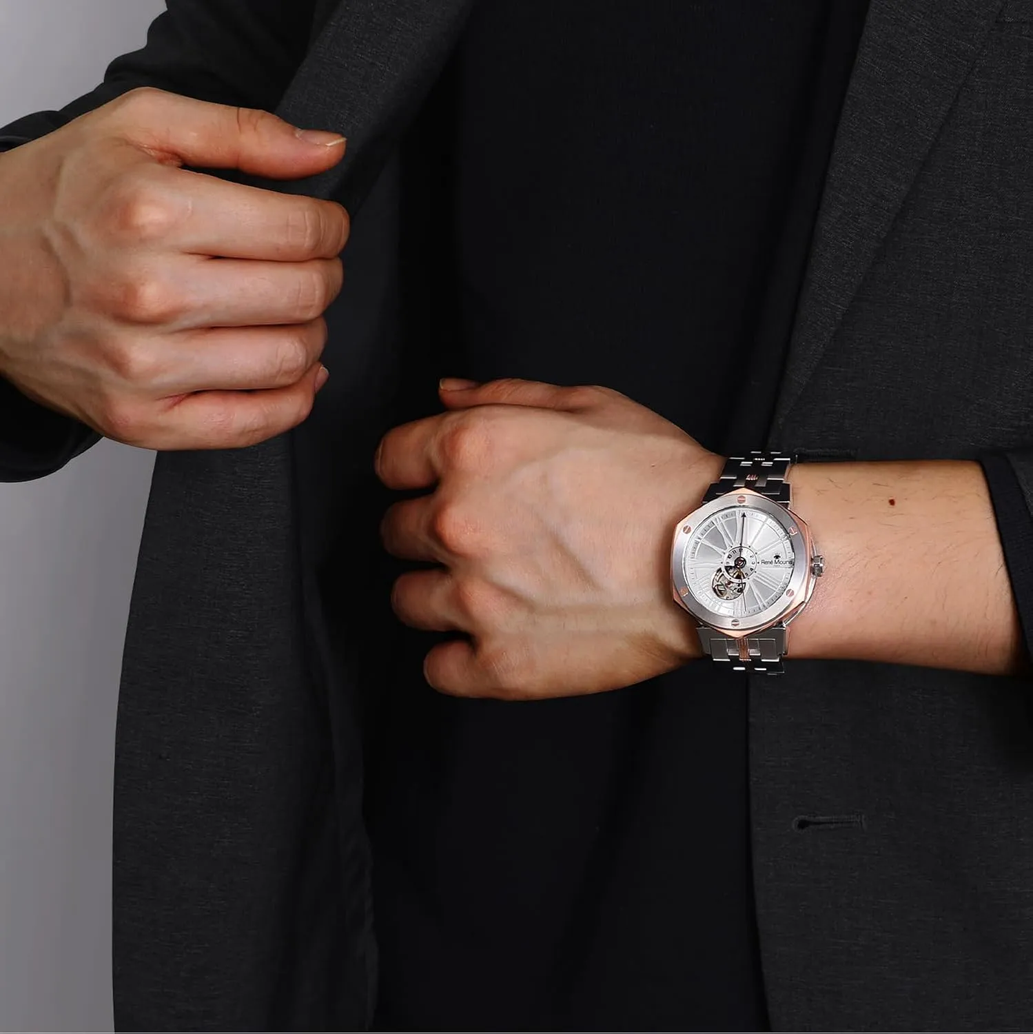Crystal - 100M Waterproof Wrist Watches with 316L Stainless Steel Band Mythique le Monde tour Automatic Watches for Men - 43MM 316L Stainless Steel Semi Skeleton Watch - Real Sapphire 