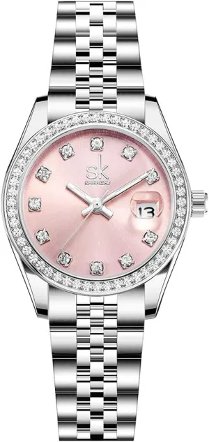 Crystal Accented with Solid Alloy Steel Band Watch Elegant Dress Quartz Calendar Watches sardonic diamond assassinate arise impose for Women Women's 