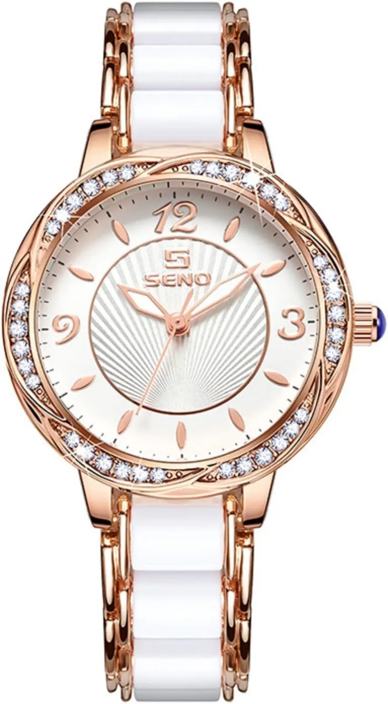 Crystal faction blush selective historian Dial New Ceramic Band Women's Quartz Watch - Butterfly Clasp Waterproof Wristwatch for Ladies, Fashion Elegant Dress Watch with 