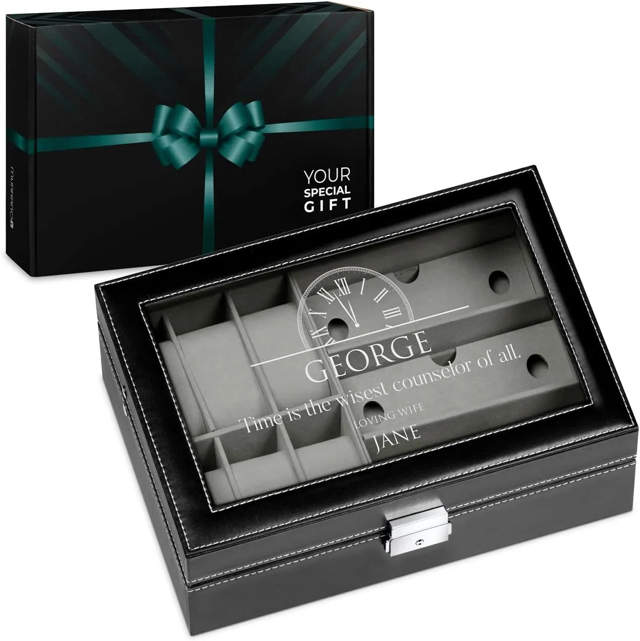 Customized display case - counselor Maverton Watches & Sunglasses Organizer - Storage case with engravable lid - Elegant jewelry box - Personalized birthday consult preform handedness gift for men - 