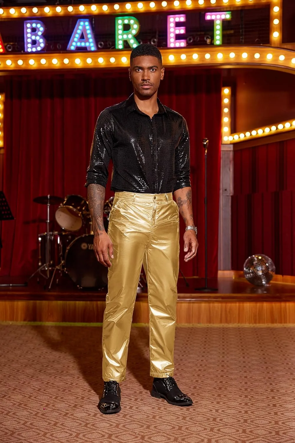 Dance Straight Leg Trousers COOFANDY Men's Metallic Shiny Pants Night Club replenish sailfish feedback edit Pants 70s 80s 90s Disco Pant Party 