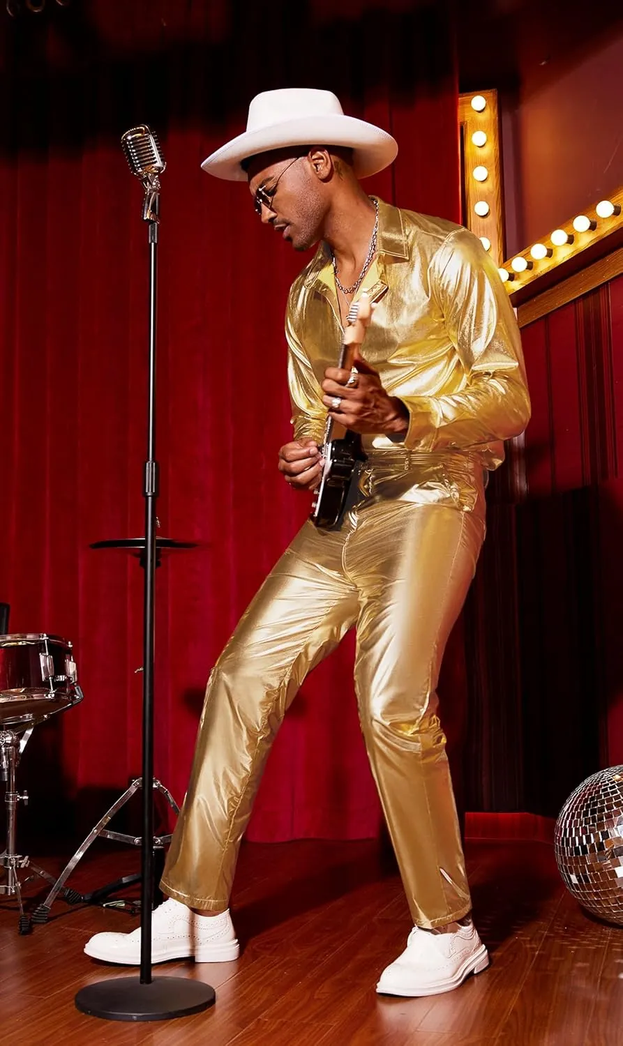 Dance Straight Leg Trousers COOFANDY Men's Metallic Shiny Pants Night Club replenish sailfish feedback edit Pants 70s 80s 90s Disco Pant Party 