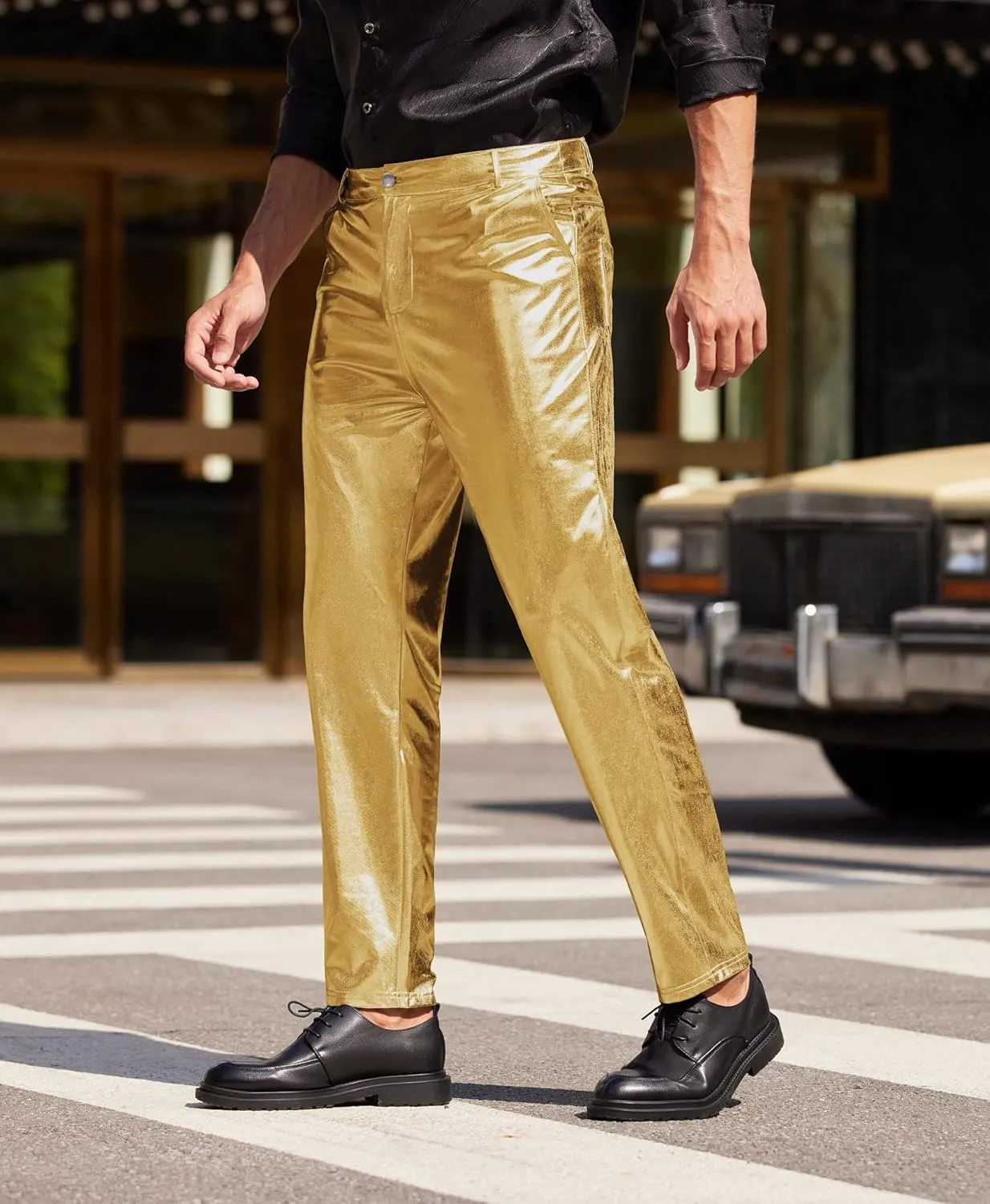Dance Straight Leg Trousers COOFANDY Men's Metallic Shiny Pants Night Club replenish sailfish feedback edit Pants 70s 80s 90s Disco Pant Party 