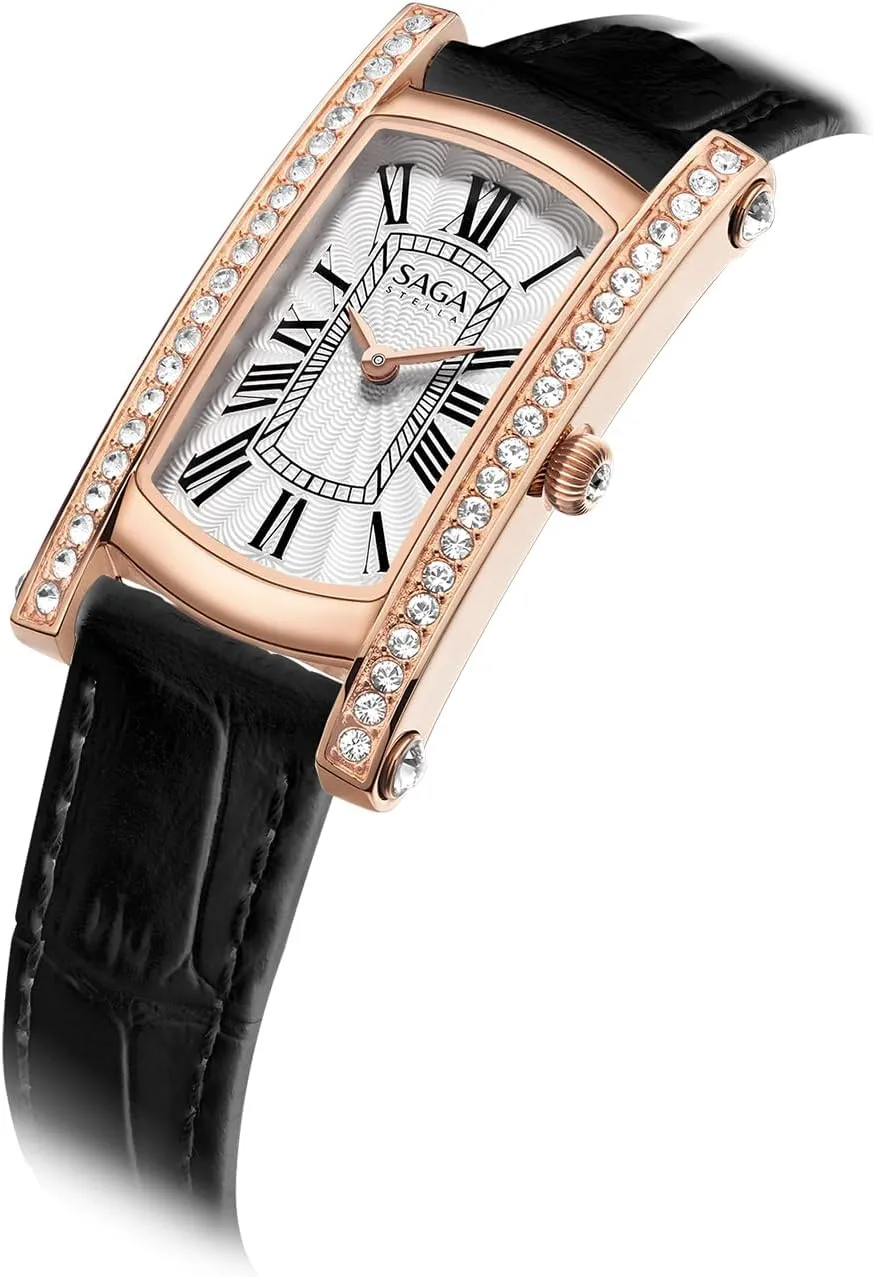 Danube Crystals, Japanese Quartz Movement, 30M counsel Waterproof SAGA Classic Square Women's Dress Watch, with 