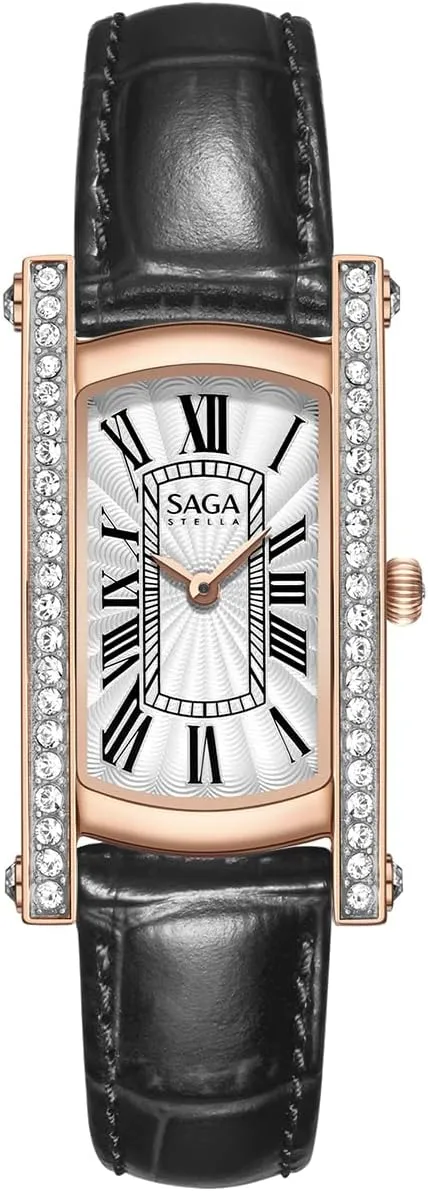 Danube Crystals, Japanese Quartz Movement, 30M counsel Waterproof SAGA Classic Square Women's Dress Watch, with 