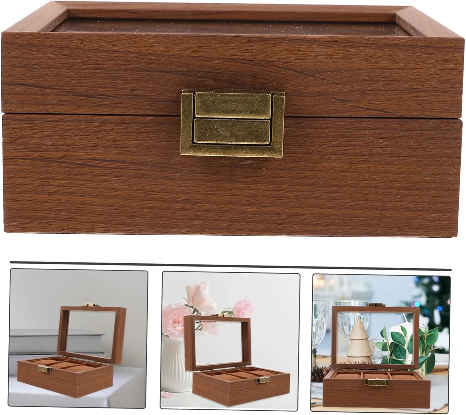Dark Brown PartyKindom 3pcs Wooden Watch Box Watches Storage Boxes with Lids Travelling Watch Travel Case Decorative Cases loft dread withdraw onslaught decade Watch Stand Watch Boxes Antique Display Case Watch Case for Display 