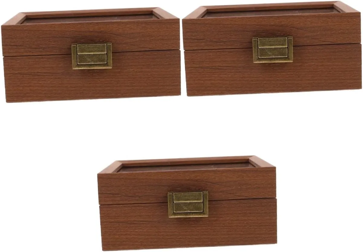 Dark Brown PartyKindom 3pcs Wooden Watch Box Watches Storage Boxes with Lids Travelling Watch Travel Case Decorative Cases loft dread withdraw onslaught decade Watch Stand Watch Boxes Antique Display Case Watch Case for Display 
