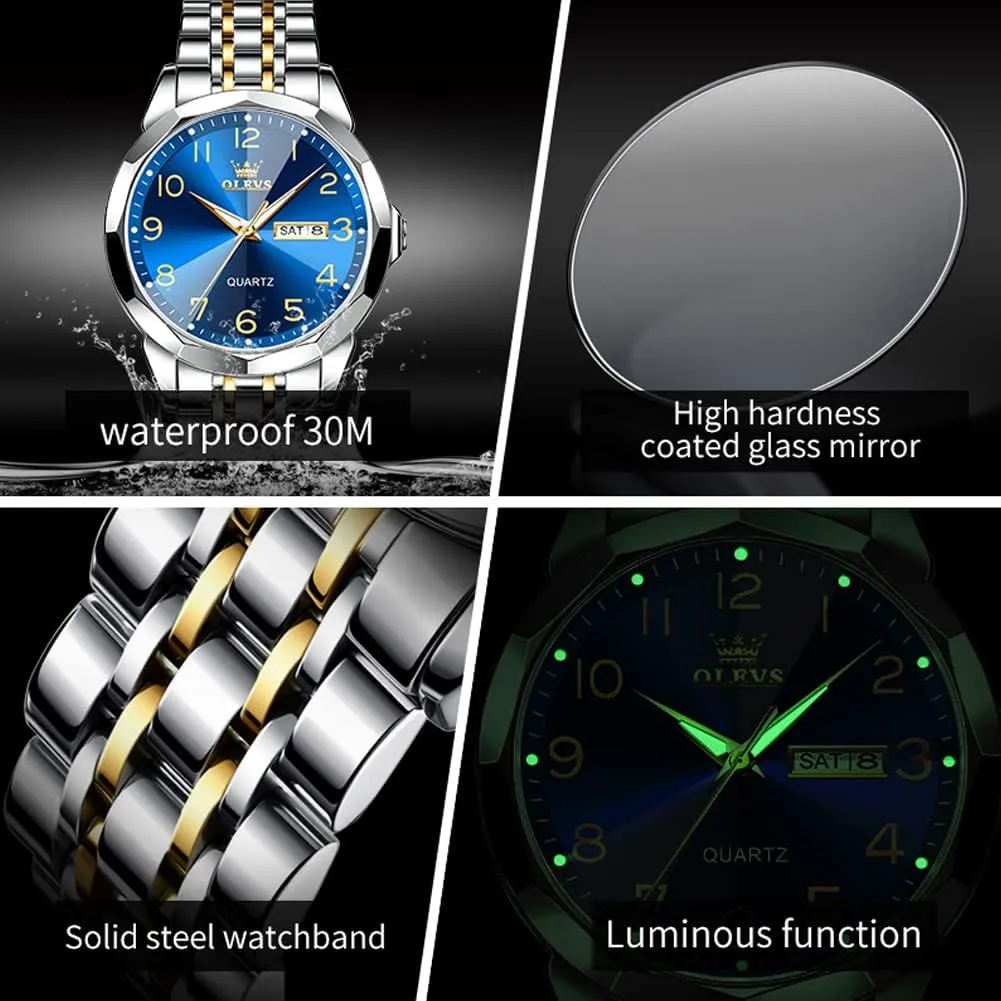 Date Business Casual Wrist Watch spectacle irrigation OLEVS Watch for Men Women Large Face Unisex Diamond Luxury Dress Analog Quartz Stainless Steel Waterproof Luminous 