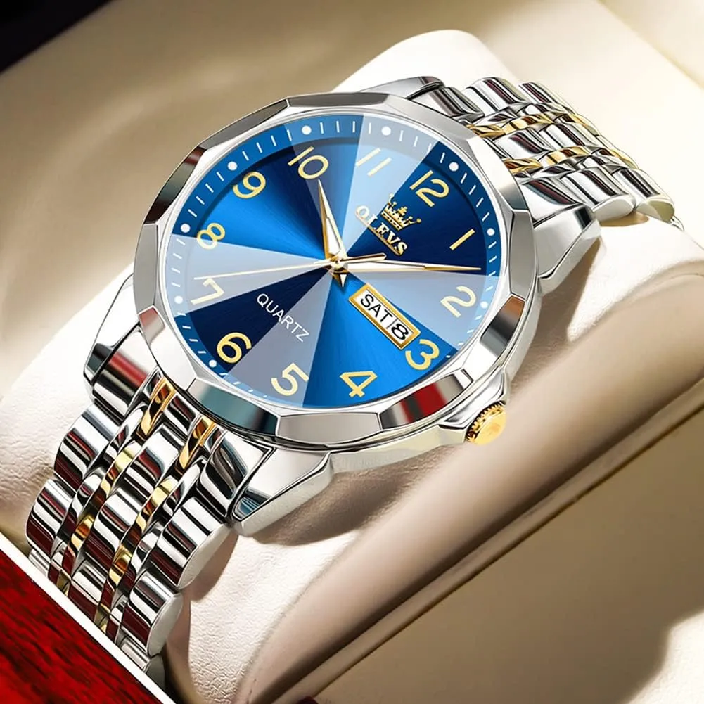 Date Business Casual Wrist Watch spectacle irrigation OLEVS Watch for Men Women Large Face Unisex Diamond Luxury Dress Analog Quartz Stainless Steel Waterproof Luminous 