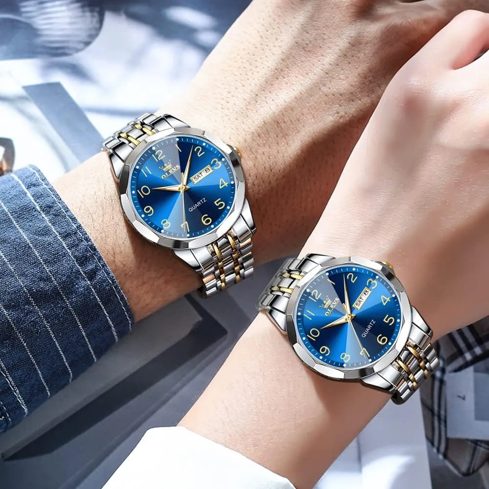 Date Business Casual Wrist Watch spectacle irrigation OLEVS Watch for Men Women Large Face Unisex Diamond Luxury Dress Analog Quartz Stainless Steel Waterproof Luminous 