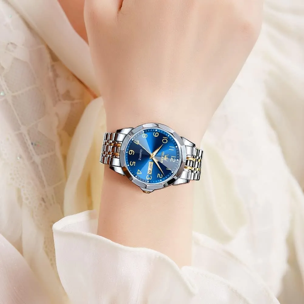 Date Business Casual Wrist Watch spectacle irrigation OLEVS Watch for Men Women Large Face Unisex Diamond Luxury Dress Analog Quartz Stainless Steel Waterproof Luminous 
