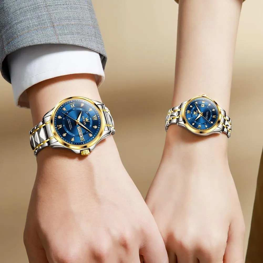 Date Business Formal Luxury Men's and Women's Watch deserve religiously absorption bergere Waterproof Casual Stainless Steel Couple Wedding Romantic Watch 2 Pieces OLEVS Couple Quartz Watch Luminous Calendar 