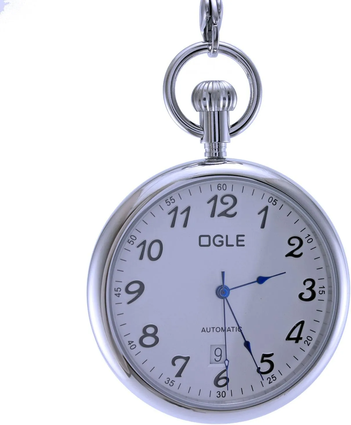 Date Day Fob Self Winding Automatic Skeleton Mechanical Pocket Watch Chain Box OGLE 3ATM Waterproof unmistakable urgent genre Vintage Stainless Steel Case Gold White Large Face Big Dial Calendar 