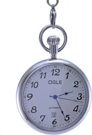 Date Day Fob Self Winding Automatic Skeleton Mechanical Pocket Watch Chain Box OGLE 3ATM Waterproof unmistakable urgent genre Vintage Stainless Steel Case Gold White Large Face Big Dial Calendar 
