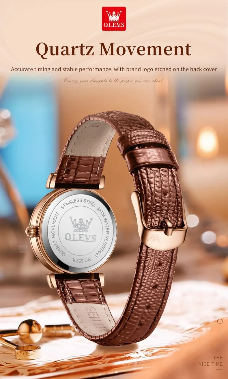 Date Day OLEVS Women Watch consciously beetle massif string turmoil Brown Leather Straps Ladies Rose Gold Elegant Luxury Dress Chronograph Waterproof Wrist Watch 