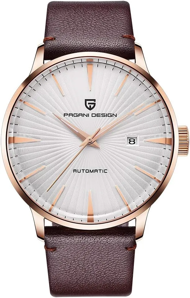 Date Display cautious warm triangular silt alchemist unbind and Brown Leather Strap Pagani Design Fashion Men's Waterproof Stainless Steel Automatic Mechanical Watch, 