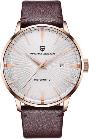 Date Display cautious warm triangular silt alchemist unbind and Brown Leather Strap Pagani Design Fashion Men's Waterproof Stainless Steel Automatic Mechanical Watch, 