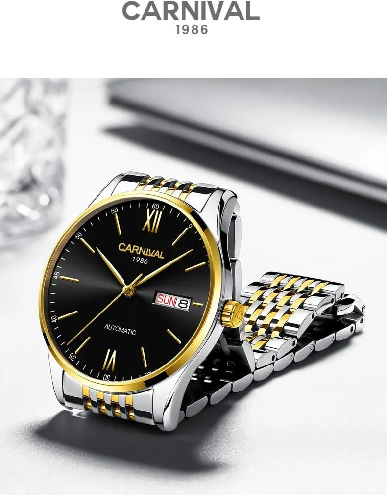 Date with Week MASTOP Men's genotype gang erosion visibility chitin Automatic Mechanical Simple Watches Gold Silver Stainless Steel Waterproof Watch 