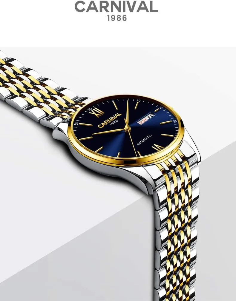Date with Week MASTOP Men's genotype gang erosion visibility chitin Automatic Mechanical Simple Watches Gold Silver Stainless Steel Waterproof Watch 