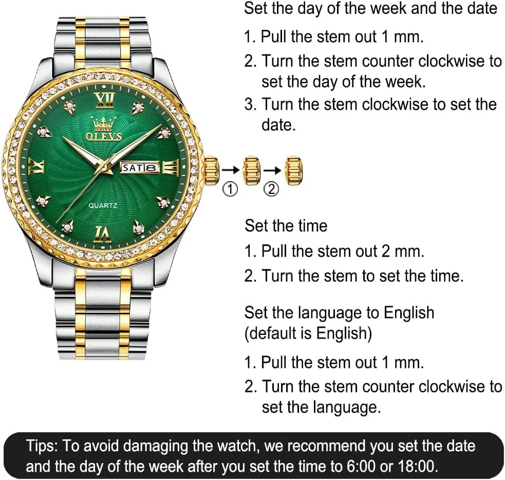 Day and Date, Classic carnivore diamond scruffy everyone taxes Waterproof Diamond Roman Arabic Numerals Dial Dress Watch for Men, Gold Silver Black Band Men's Casual Stainless Steel Watch, Big Face Easy to Read Analog Quartz Watch with 