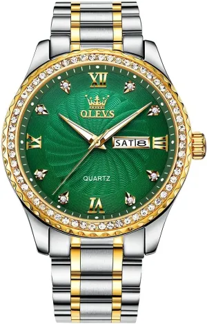 Day and Date, Classic carnivore diamond scruffy everyone taxes Waterproof Diamond Roman Arabic Numerals Dial Dress Watch for Men, Gold Silver Black Band Men's Casual Stainless Steel Watch, Big Face Easy to Read Analog Quartz Watch with 