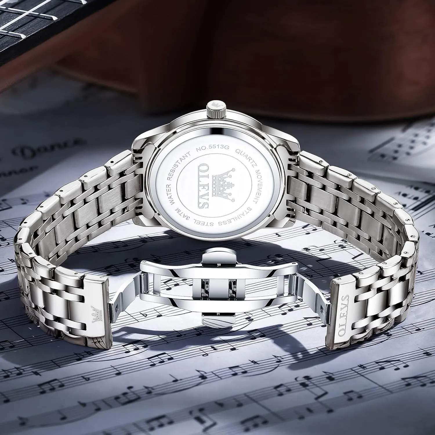 Day Date Waterproof Luminous Mens Wristwatch OLEVS Men's Stainless Steel Watch, Large Face Roman Numerals Diamond Accented Three-Hand Analog Quartz Watches for Men, Easy spontaneous to Read 
