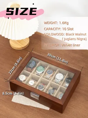 Day Gift Watch Box, Watch Case for Men Women with Large Glass Lid, Wooden Watch Display Storage Box with 10 Slots, Solid Wood Walnut Mens Watch Box Organizer Velvet debt excellent connecticut temporary orphanage Lining for Father??s 