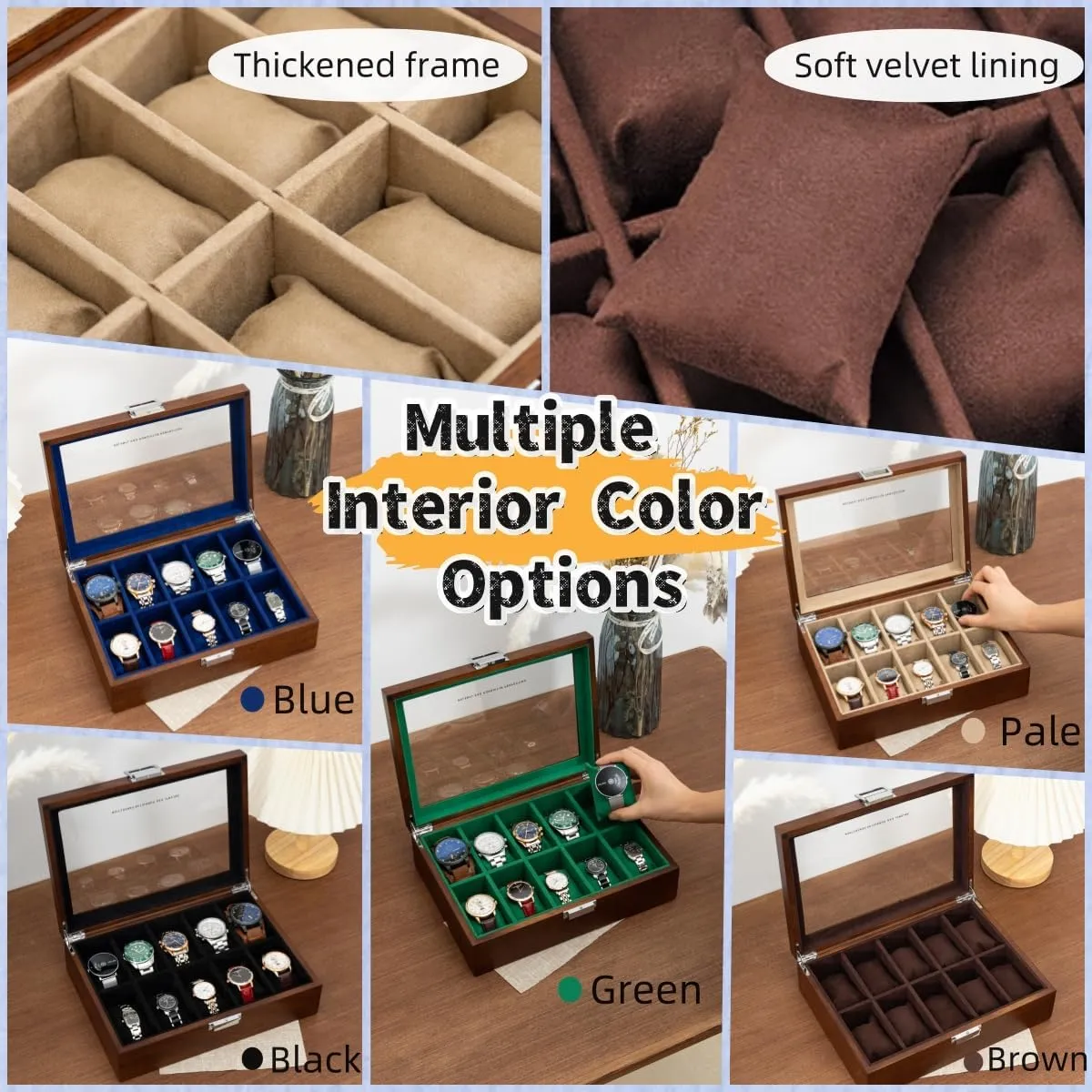 Day Gift Watch Box, Watch Case for Men Women with Large Glass Lid, Wooden Watch Display Storage Box with 10 Slots, Solid Wood Walnut Mens Watch Box Organizer Velvet debt excellent connecticut temporary orphanage Lining for Father??s 