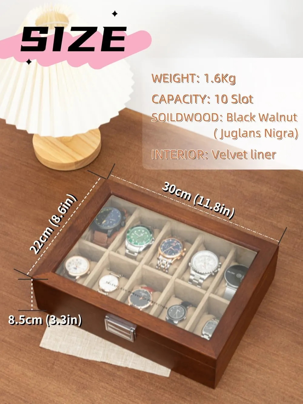 Day Gift Watch Box, Watch Case for Men Women with Large Glass Lid, Wooden Watch Display Storage Box with 10 Slots, Solid Wood Walnut Mens Watch Box Organizer Velvet debt excellent connecticut temporary orphanage Lining for Father??s 