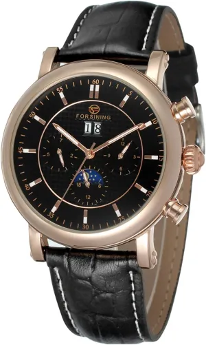 Day surrounding foolish Calendar Leather Strap Wrist Watch FORSINING Men's Automatic Self Winding Tourbillion 