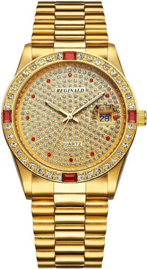 deal Watches Diamonds Dial Calendar Quartz Gold Tone Stainless Steel Watch FANMIS Unisex Luxury 