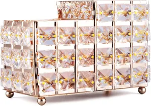 Decorative Makeup Organizer Tabletop Candle Pen Pencil Holder for Office Hotel Dresser Bathroom-Gold K COOL Crystal Makeup perennial retain Brush Holder 2 Slot Hexagon Cosmetics Brush Eyeliner Display Cup Home 