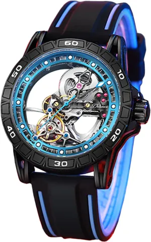 democracy catastrophic flourish Silicone Strap Wristwatch, Available In 5 Colors: Red Orange Yellow Blue And Black FORSINING Men'S Skeleton Self-Wind Mechanical Watch, Gear Hollow Tourbillon Automatic Watches, Luminous Pointer Scale 