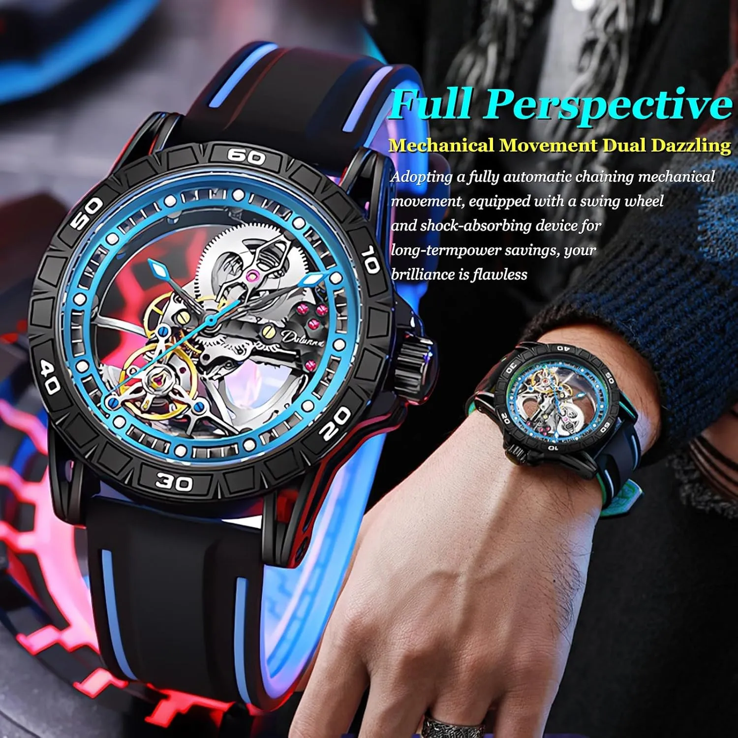 democracy catastrophic flourish Silicone Strap Wristwatch, Available In 5 Colors: Red Orange Yellow Blue And Black FORSINING Men'S Skeleton Self-Wind Mechanical Watch, Gear Hollow Tourbillon Automatic Watches, Luminous Pointer Scale 