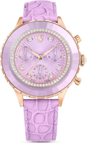 demolish Gold-Tone Finish, Purple, Strap Swarovski Octea Chrono Watch, Swiss Made, Leather Strap, Purple, Rose 