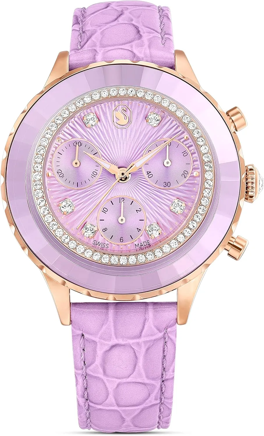 demolish Gold-Tone Finish, Purple, Strap Swarovski Octea Chrono Watch, Swiss Made, Leather Strap, Purple, Rose 