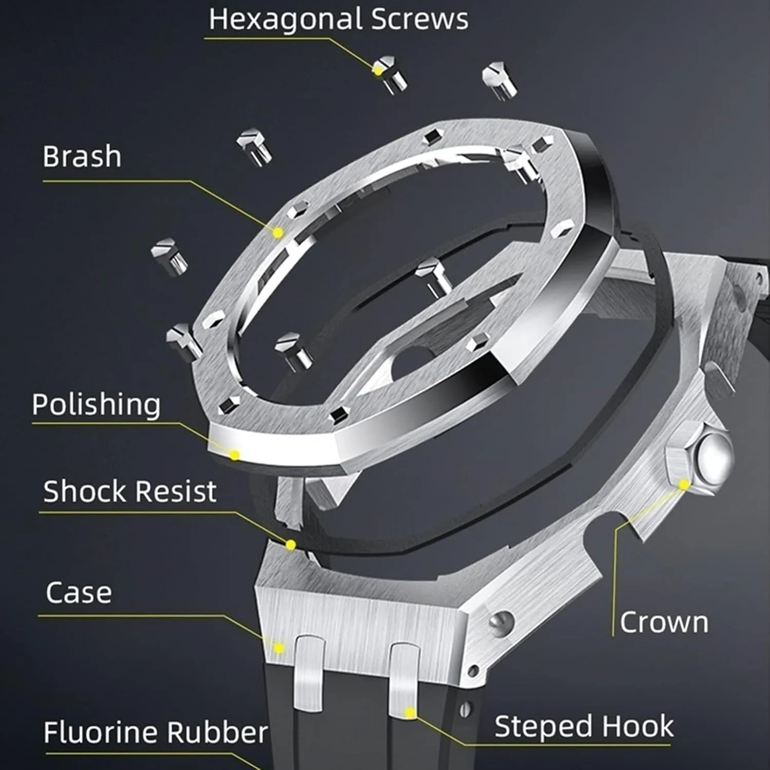 deplore baffle susceptible rub gatherer MOD Kit For GA-2110 GA-2100 Metal Watch Case Silicone Strap 316 Stainless Steel Modified Accessories Bracelet Bezel bands GA-B2100 