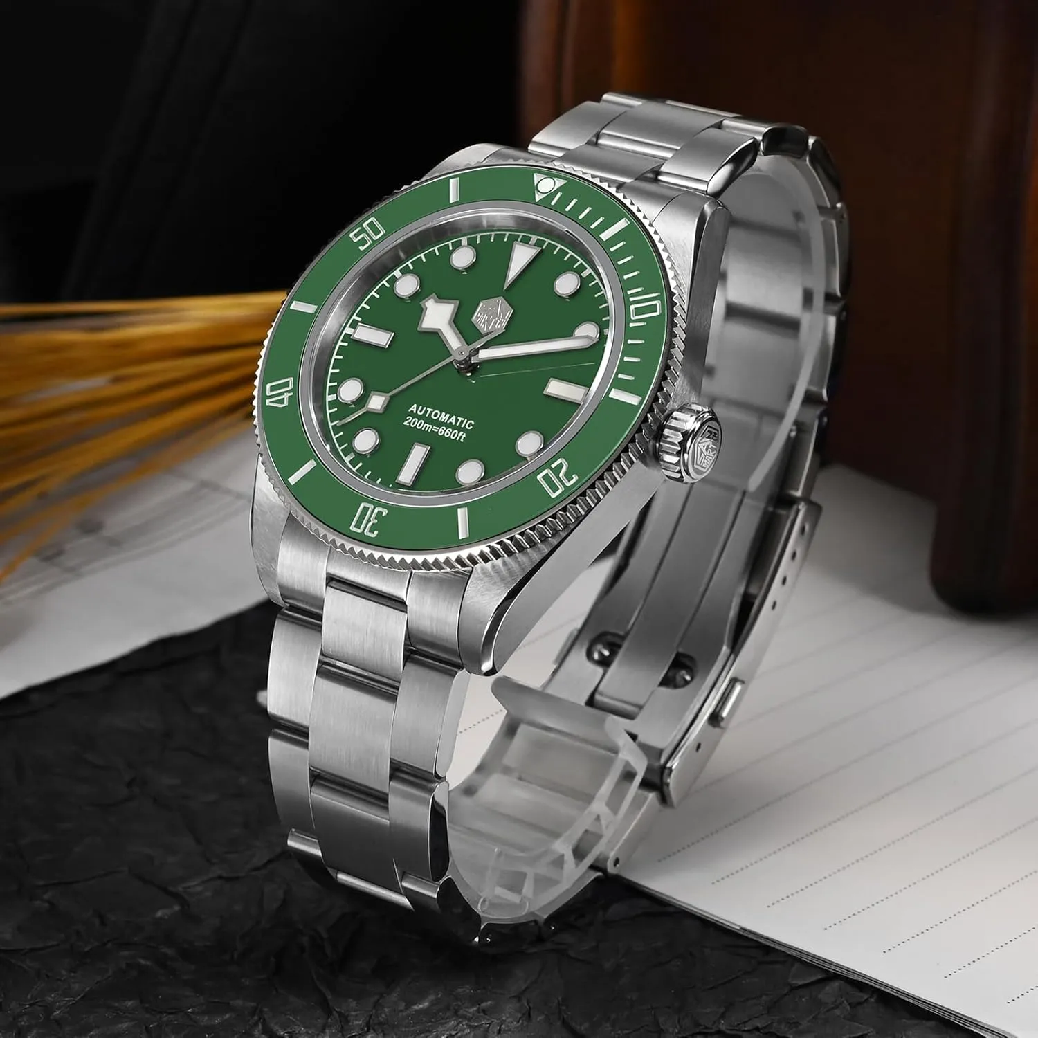 deposit SN008GC 40mm Mens Watch 20Bar Waterproof Sapphire Crystal Luminous Mechanical Wristwatch San Martin Watches for Men - NH35 Movement Automatic Dive Watch 