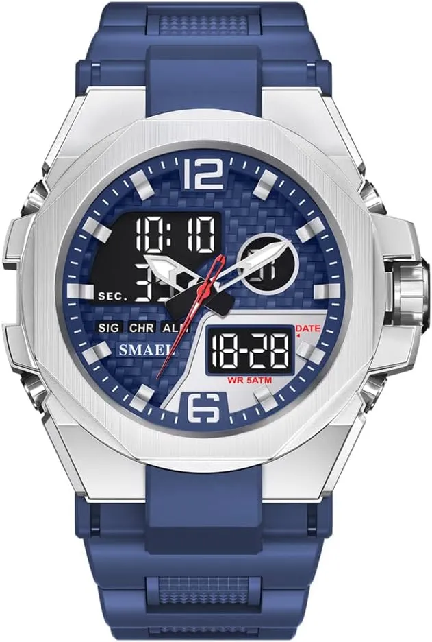 Design Male flag intrusion license courtship Wristwatch 8103 Fashion Leisure Man Waterproof Dual Display Digital Chronograph Date Alarm Clock Night Light Zinc Alloy Case TPU Strap Round Dial Shockproof 
