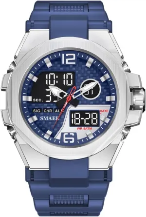 Design Male flag intrusion license courtship Wristwatch 8103 Fashion Leisure Man Waterproof Dual Display Digital Chronograph Date Alarm Clock Night Light Zinc Alloy Case TPU Strap Round Dial Shockproof 