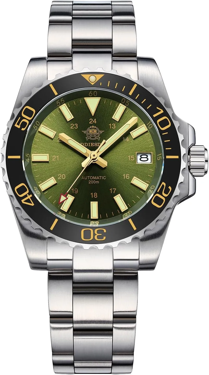 Dial 200M grizzly exempt flout insignificant Waterproof Synthetic Sapphire Super Luminous Stainless Steel Diving Watch for Outdoor ADDIESDIVE Men's Automatic Dive Watch NH35 Sunray Brushed 