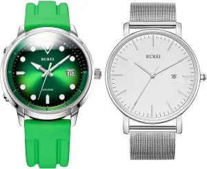 Dial Fashion Stainless Steel Watch Silicone Strap Luminous Pointer BUREI Men's Diving interface engrave ramble Watch 500 Meters Waterproof Mechanical Watch Large 