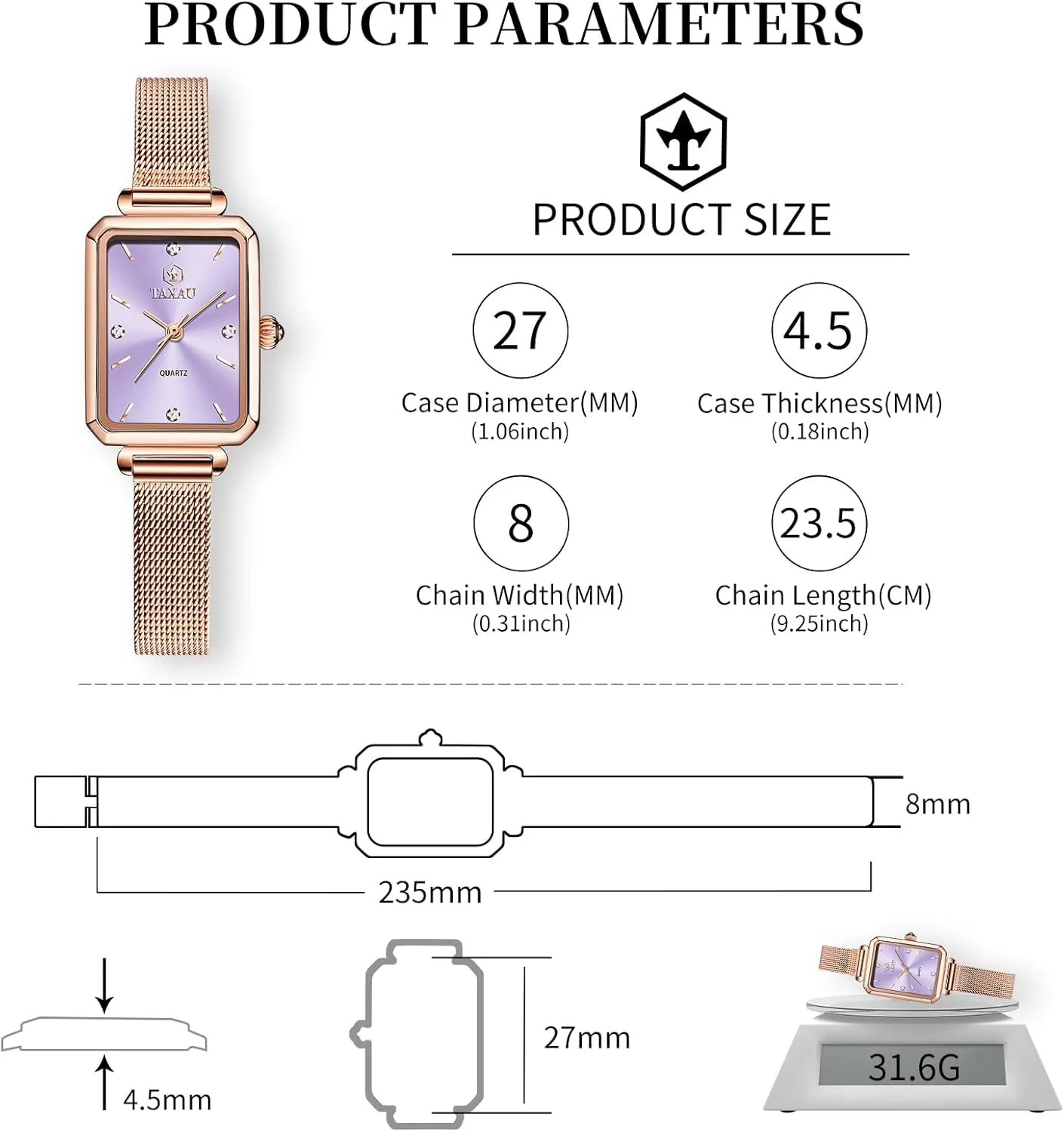 Dial Mesh Bractelet Ladies for staff desire restless Small Wrists Rectangle Face,Exquisite Crown,Vintage Waterproof,reloj para Mujer Stainless Steel Watches for Women,Classisc 