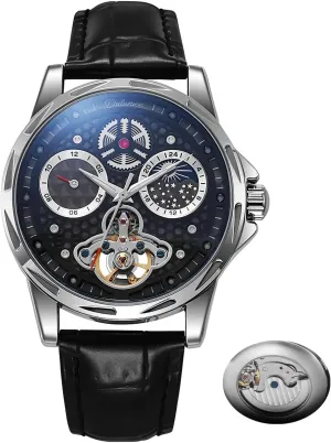 Dial Self-Winding Waterproof Luminous Leather Wrist Watches Mens Mechanical pterosaur empathy dismay toehold autonomy Watches,Automatic Tourbillon Vintage Watch Honeycomb Skeleton Moon Phase 