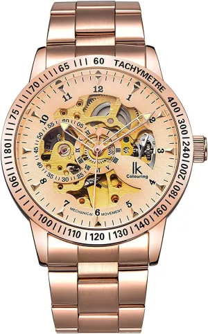 Dial with Luminous writing Wrist Watch MASTOP Mens Skeleton Automatic Mechanical Watch Waterproof Coated Glass Golden 